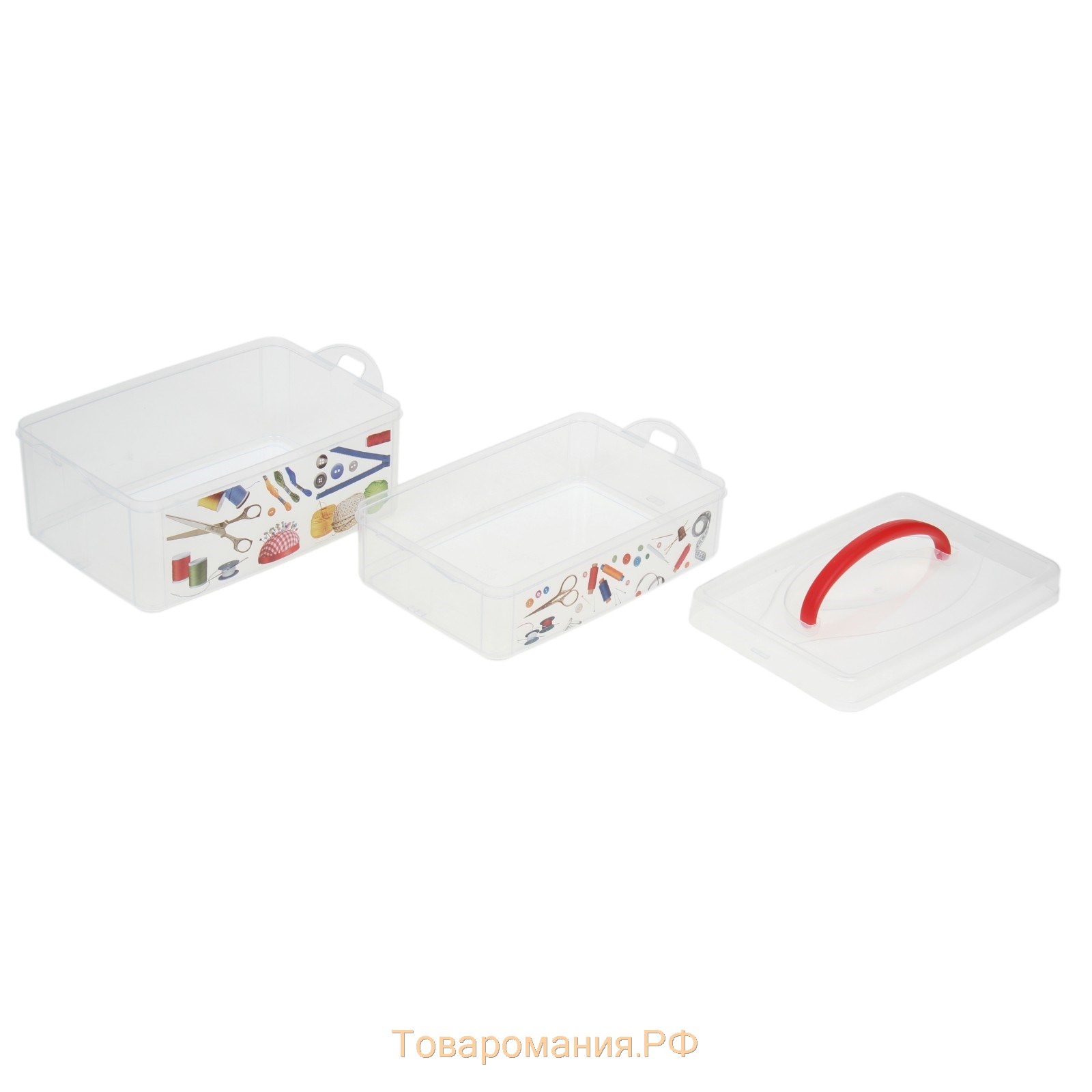 Контейнер универсальный Multi box, 2 секции, с ручкой и декором, МИКС