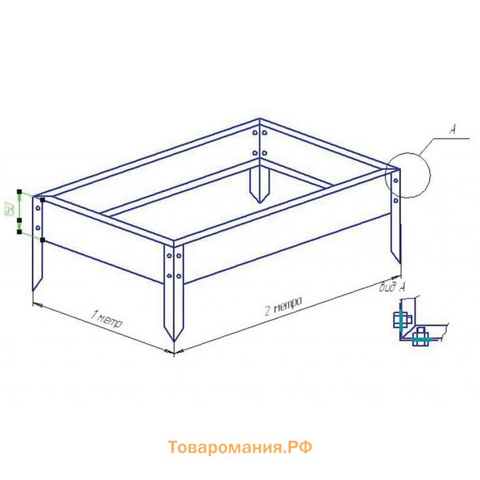Грядка оцинкованная, 195×100×15 см, тёмно-зелёная, Greengo