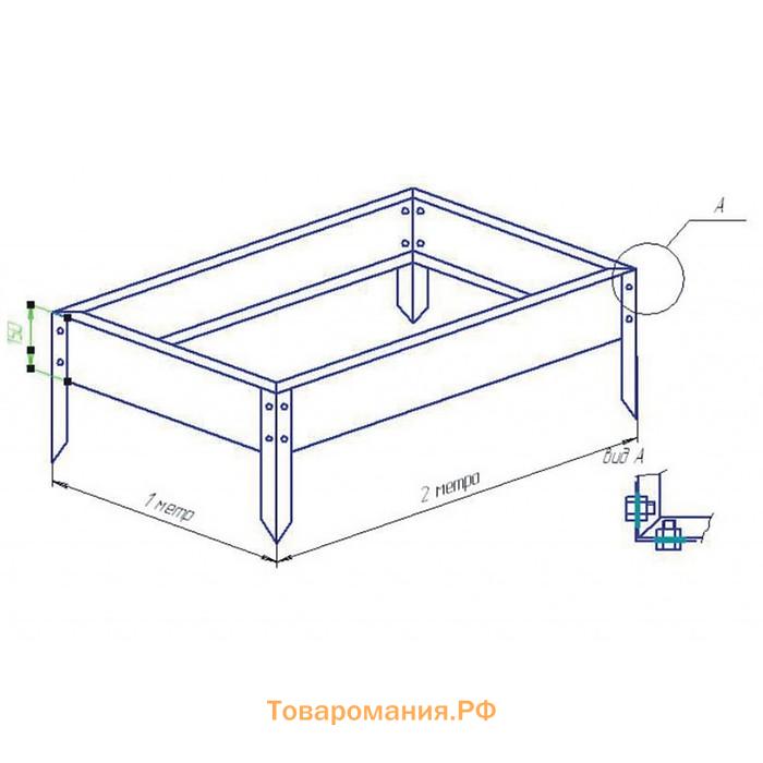 Грядка оцинкованная, 195×100×15 см, зелёная, Greengo