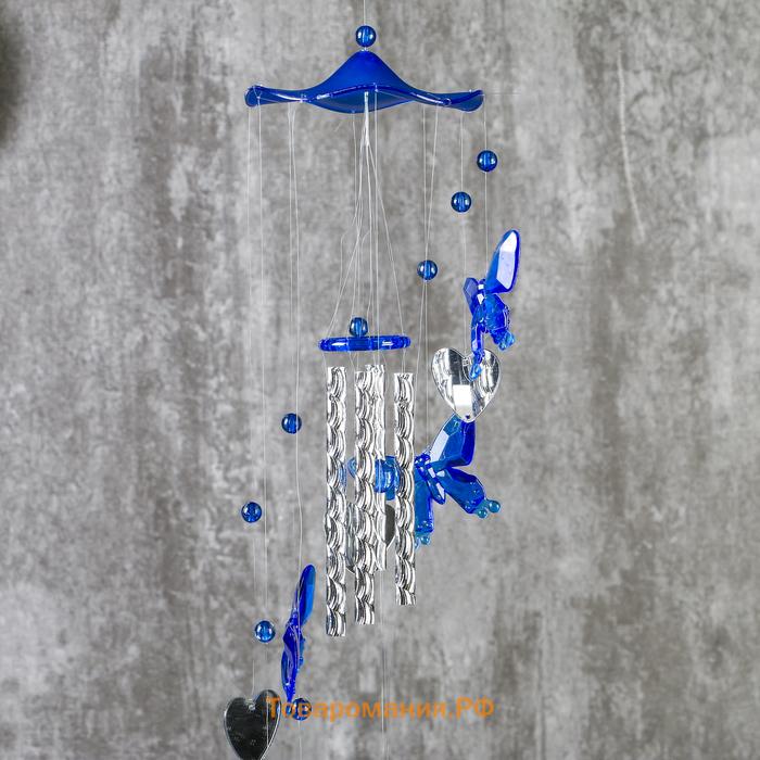 Музыка ветра пластик "Бабочки и сердечко-зеркало" 4 трубки 11 элементов 75 см