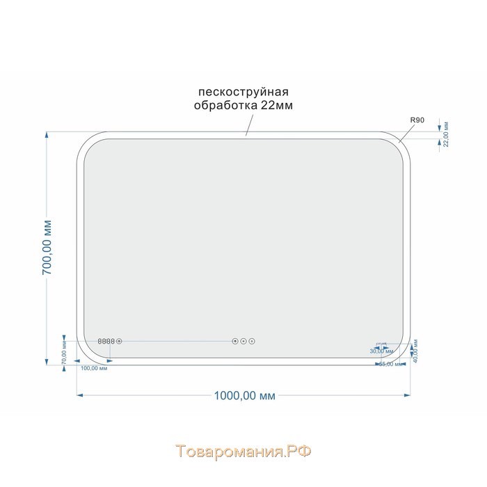 Зеркало Cersanit LED 070 Design Pro, с подсветкой, сенсор, антизапотевание, размер 100х70 см