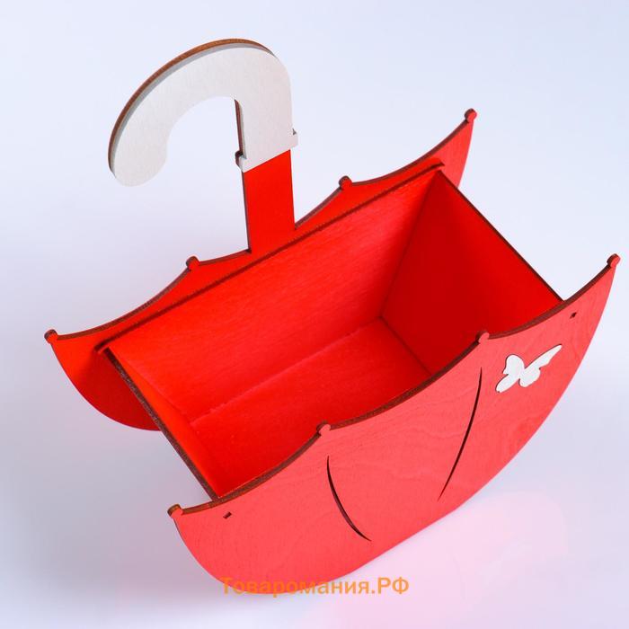 Кашпо деревянное "Зонтик с подвесом", красный, 19×9×21.5 см