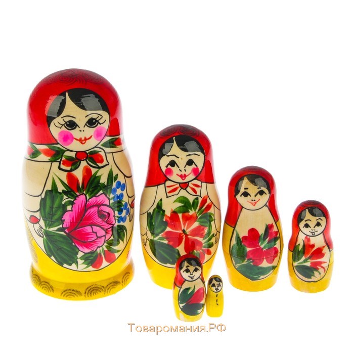 Матрёшка «Оксана», красный платок, 6 кукольная, 12-15см, ручная работа