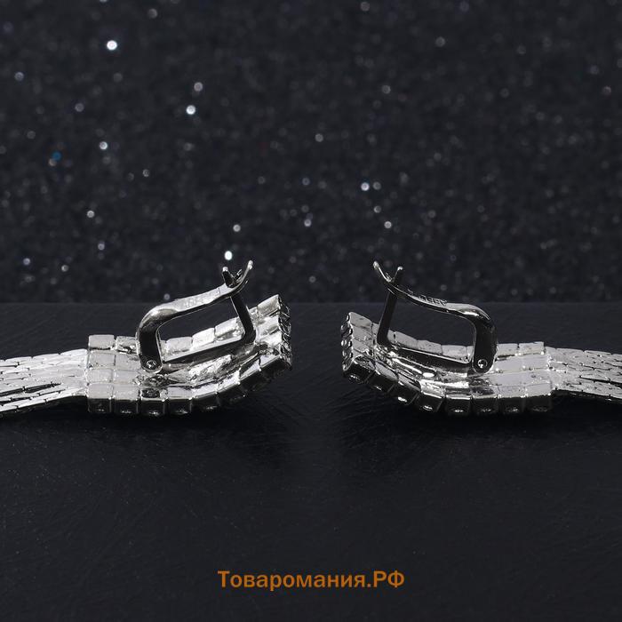 Серьги висячие со стразами «Голливуд» прямой ряд, цвет белый в серебре, 7 см