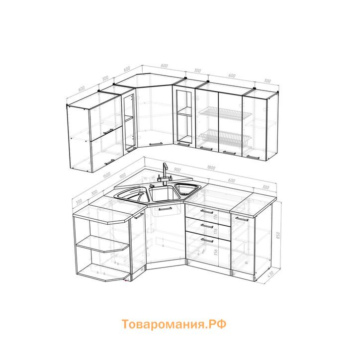 Кухонный угловой гарнитур Паола оптима 1800х1500 Белый/Кантри/Дуб грей, Дуб браун