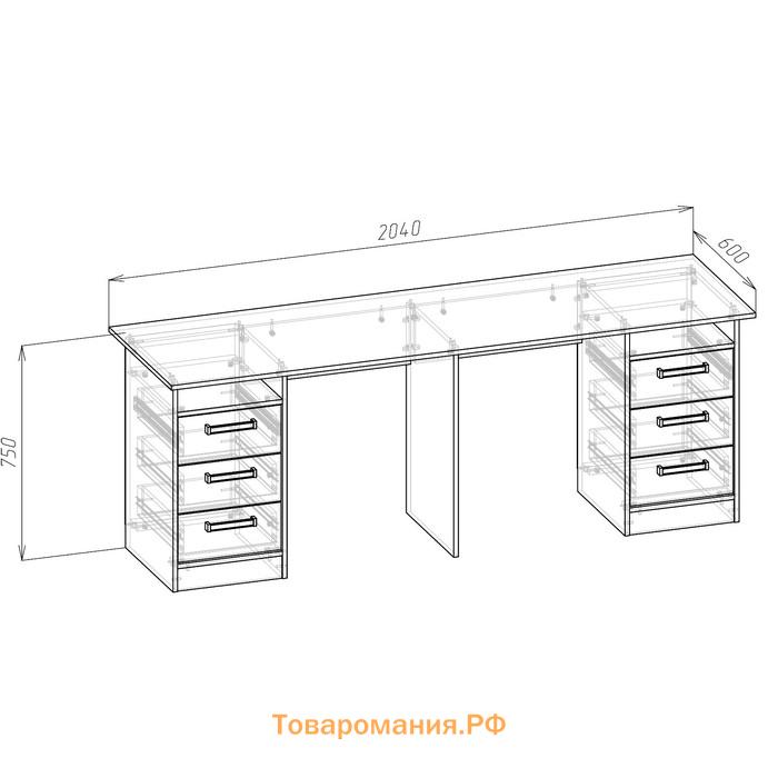 Стол письменый СТН-3,  2040х600х750, Белый брилл/Белый глянец