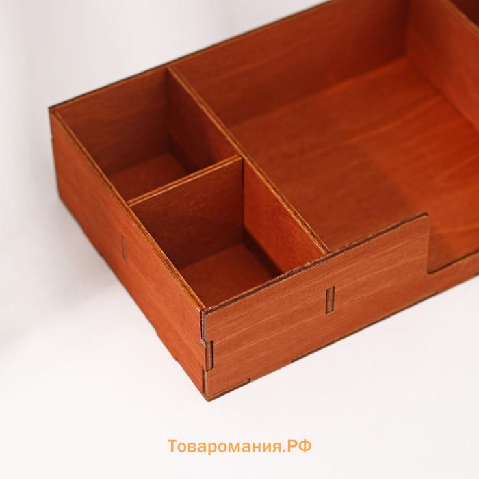 Салфетница деревянная, с отделениями под чай и специи, 24,5×13,5×5,5 см, цвет коричневый
