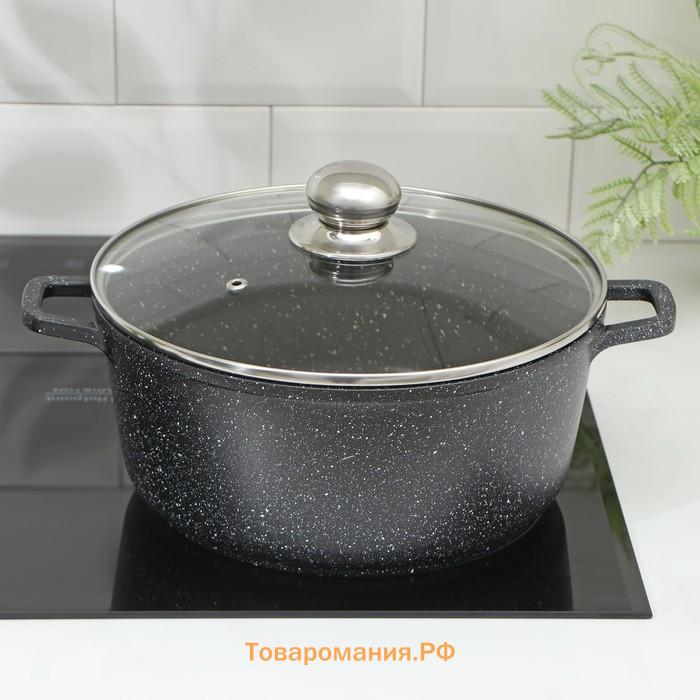Кастрюля  «Элит», 5.7 л, d=26 см, h=12 см, литые ручки, антипригарное покрытие, литой алюминий, чёрная