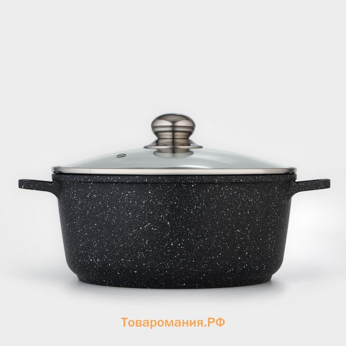 Кастрюля  «Элит», 5.7 л, d=26 см, h=12 см, литые ручки, антипригарное покрытие, литой алюминий, чёрная