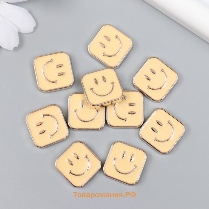 Декор для творчества пластик "Смайлик в квадрате" жёлтый, золото 0,3х1,8х1,8 см