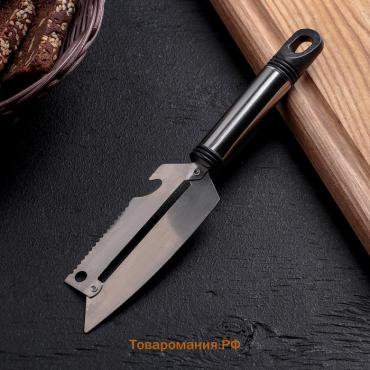 Шинковка, нож для нарезки, открывалка  «Помощник», 3 в 1, 19.5 см (лезвие 9.8 см), цвет серебряный, чёрный