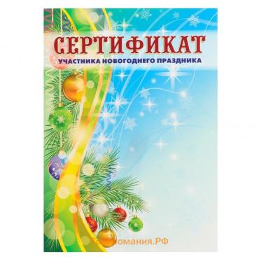 Сертификат "Участника новогоднего праздника" хвоя, новогодние игрушки, А4