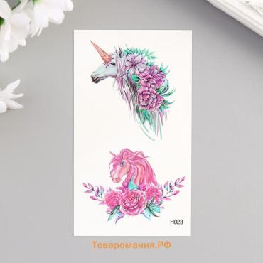 Переводные тату на тело цветные «Единороги и пионы», 10.5×6 см