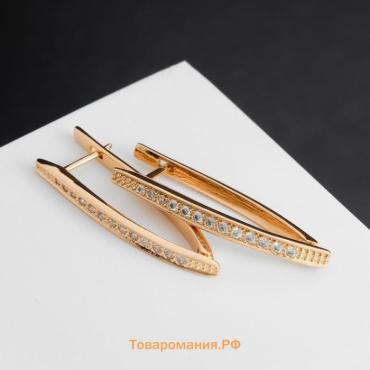 Серьги со стразами «Галка» Дубаи, h=3.5 см, белые в золоте
