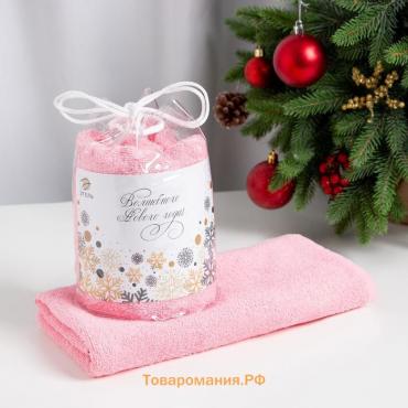 Полотенце подарочное  "С Новым годом" цвет розовый, 50х90см, 100% хлопок, 340 г/м2