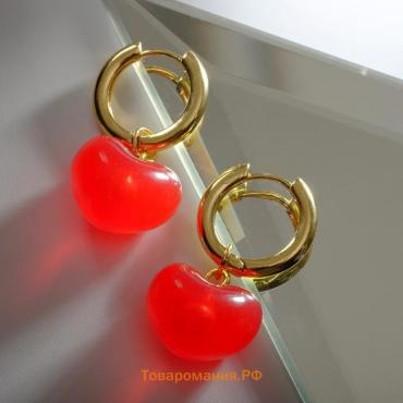 Серьги со съёмным элементом «Трансформер» сердечки, цвет красный в золоте