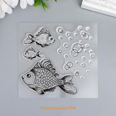 Штамп для творчества силикон "Рыбки и пузырьки" 10,5х10,5 см