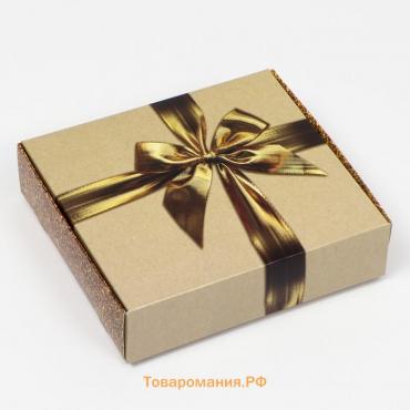 Коробка подарочная «Бант», золотая 20×18×5 см