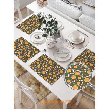 Комплект салфеток для сервировки стола «Апельсины и карамельные трости», прямоугольные, размер 32х46 см, 4 шт